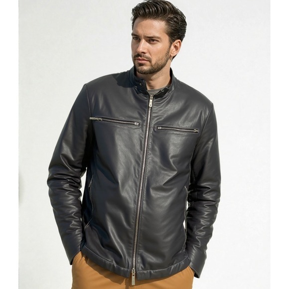 Giorgio Armani Collezioni 100% Lambskin Leather Jacket Sz 38 (US XS/S)‎ Black